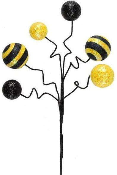 17" Glitter Ball Pick: Yellow & Black - Michelle's aDOORable Creations - Sprays and Picks