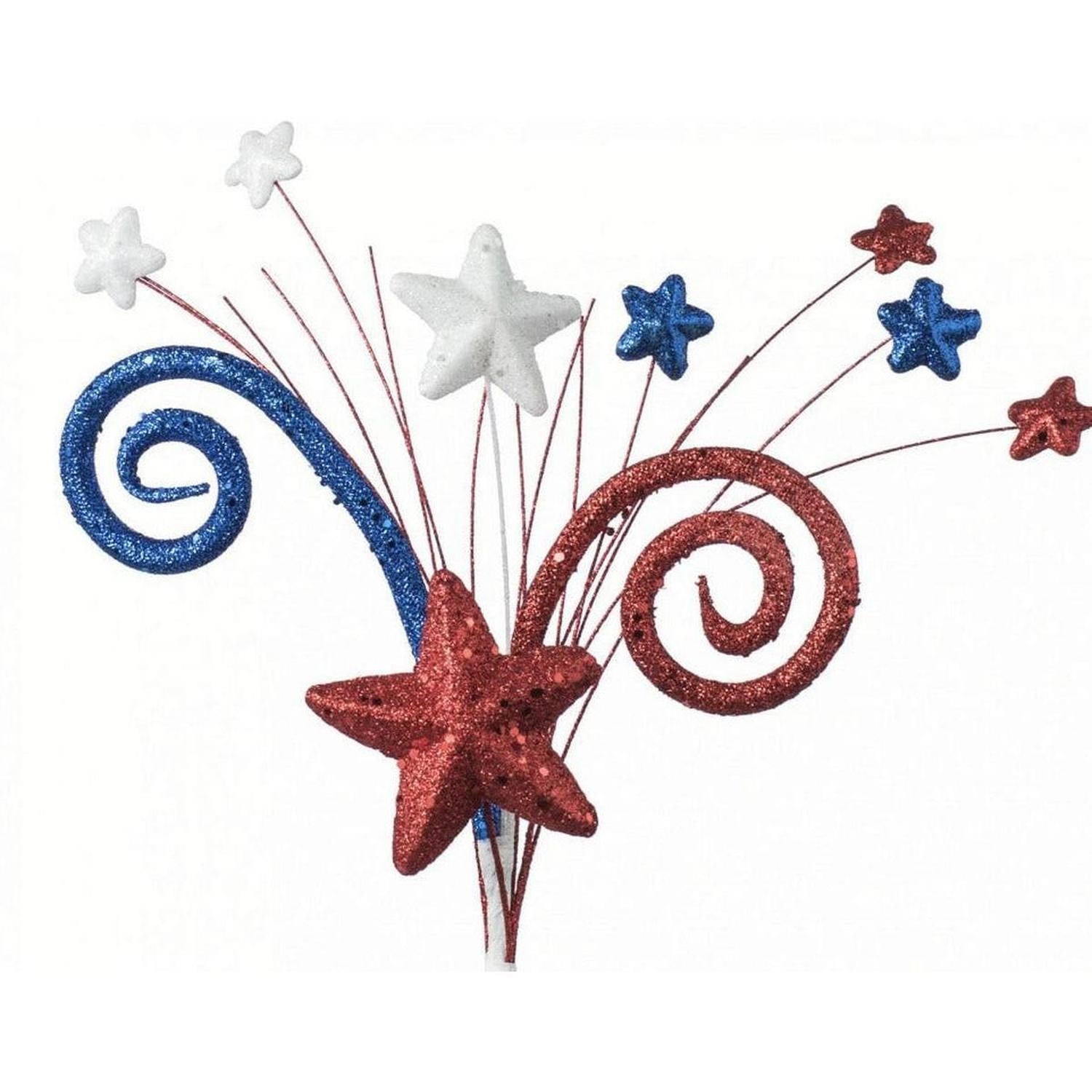 18" Glitter Spiral Star Pick: Red, White and Blue