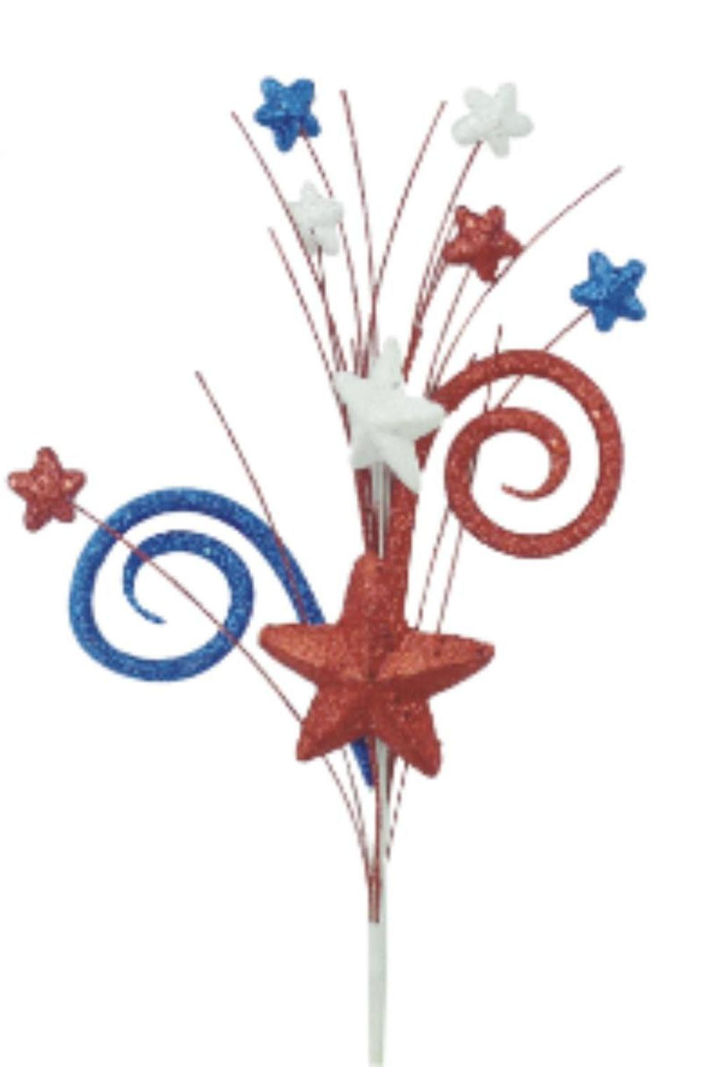 18" Glitter Spiral Star Pick: Red, White and Blue