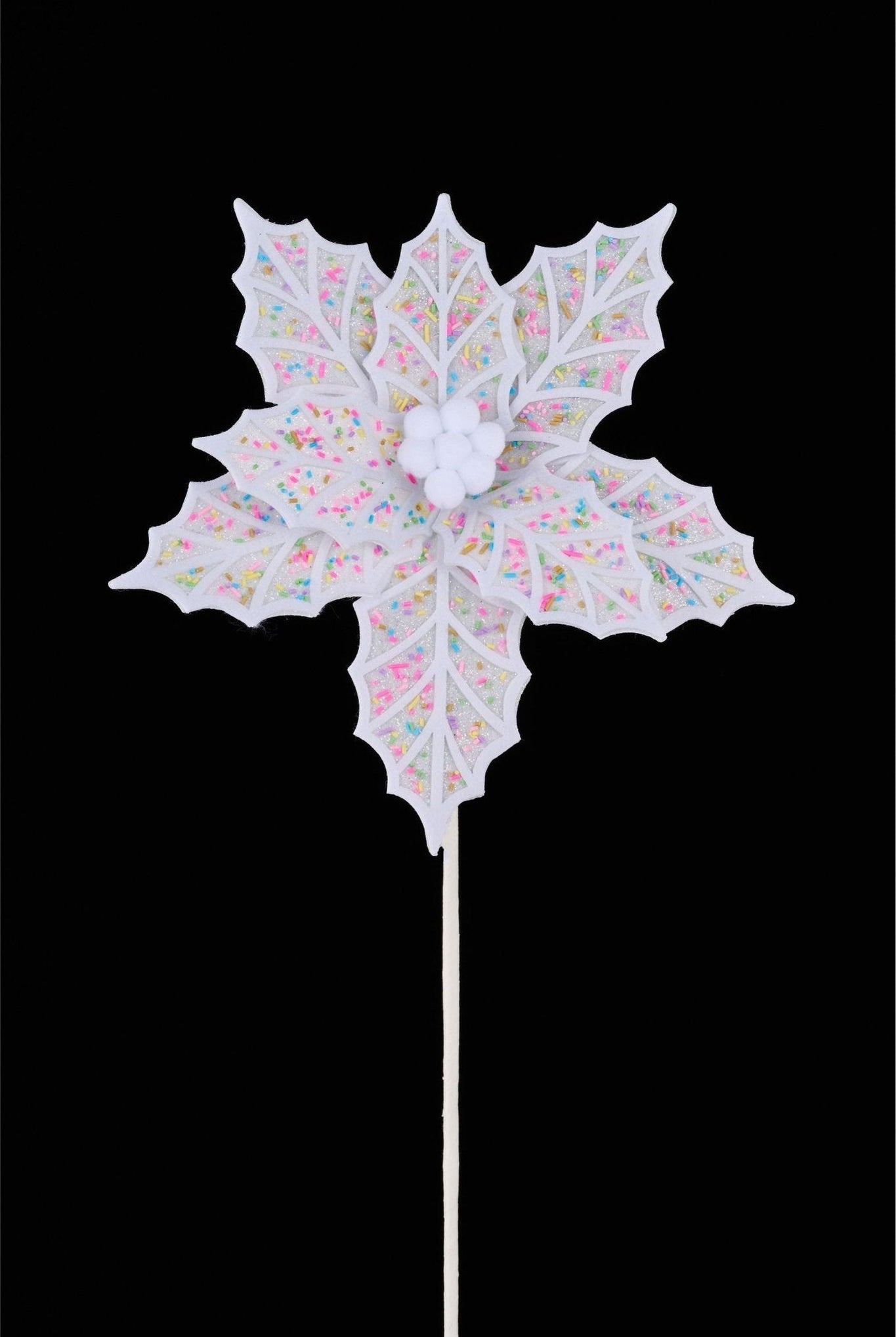 19" Speckle Holly Leaf Poinsettia: White - Michelle's aDOORable Creations - Sprays and Picks