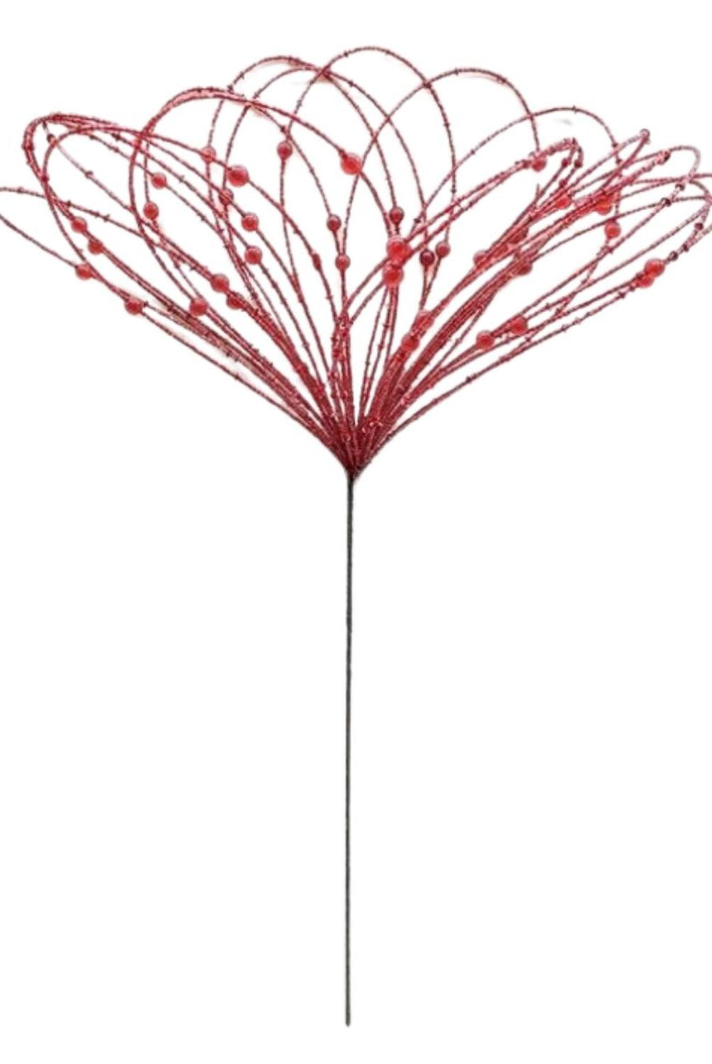 20" Beaded Jewel Flower Burst Stem: Red