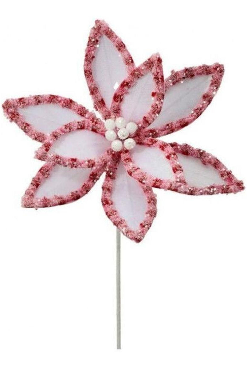 Shop For 22” Candy Snow Glitter Poinsettia Stem: White/Pink at Michelle's aDOORable Creations
