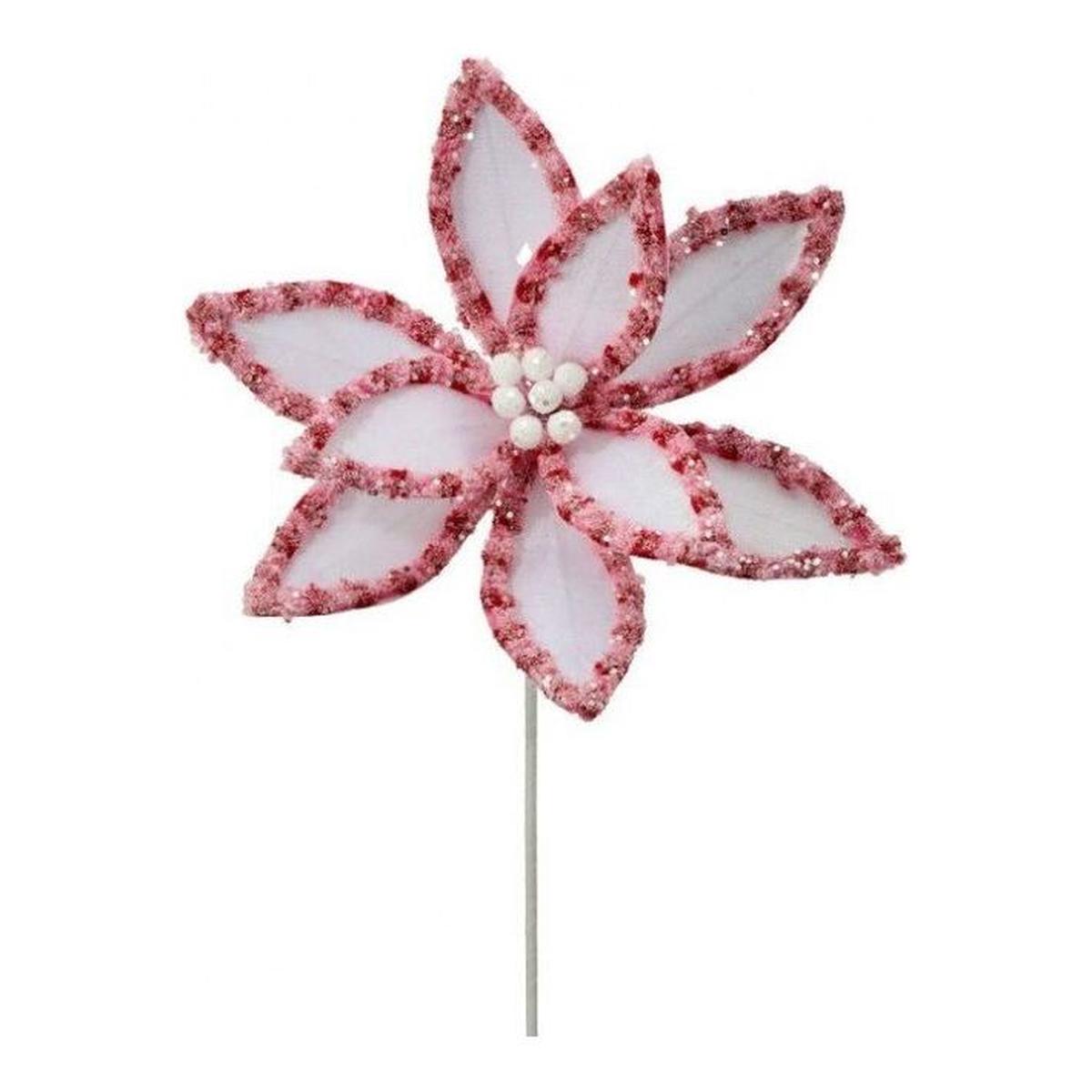 Shop For 22” Candy Snow Glitter Poinsettia Stem: White/Pink at Michelle's aDOORable Creations