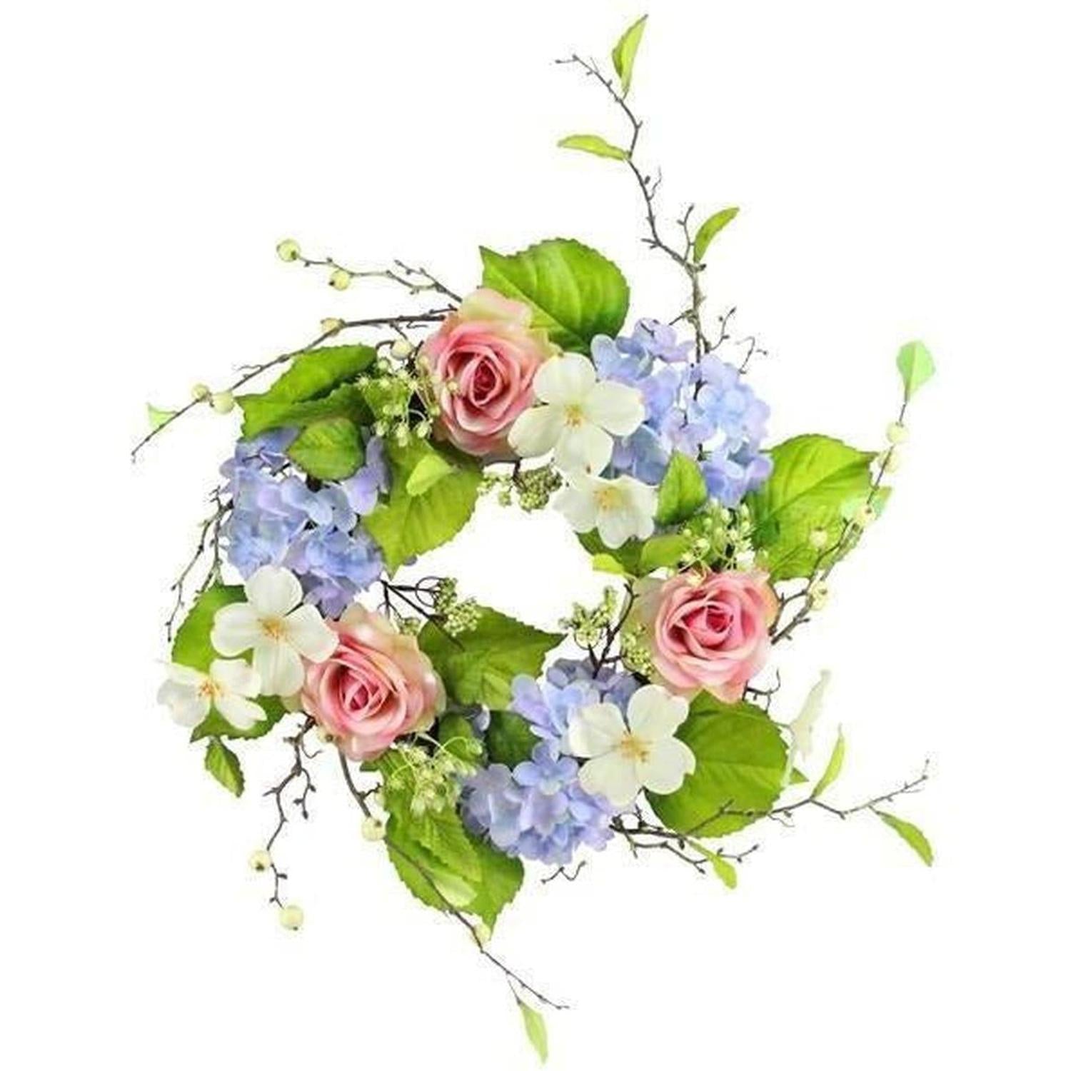 Shop For 22" Hydrangea Rose Berry Wreath: Blue, Pink, Cream & Green at Michelle's aDOORable Creations