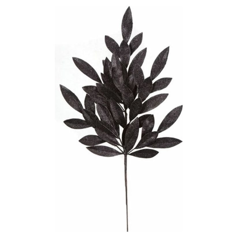 Shop For 23" Glitter Bay Leaf Spray: Black at Michelle's aDOORable Creations