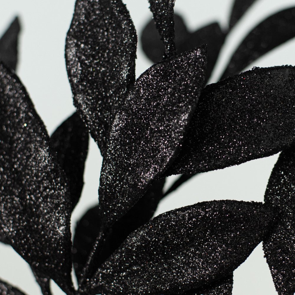Shop For 23" Glitter Bay Leaf Spray: Black at Michelle's aDOORable Creations