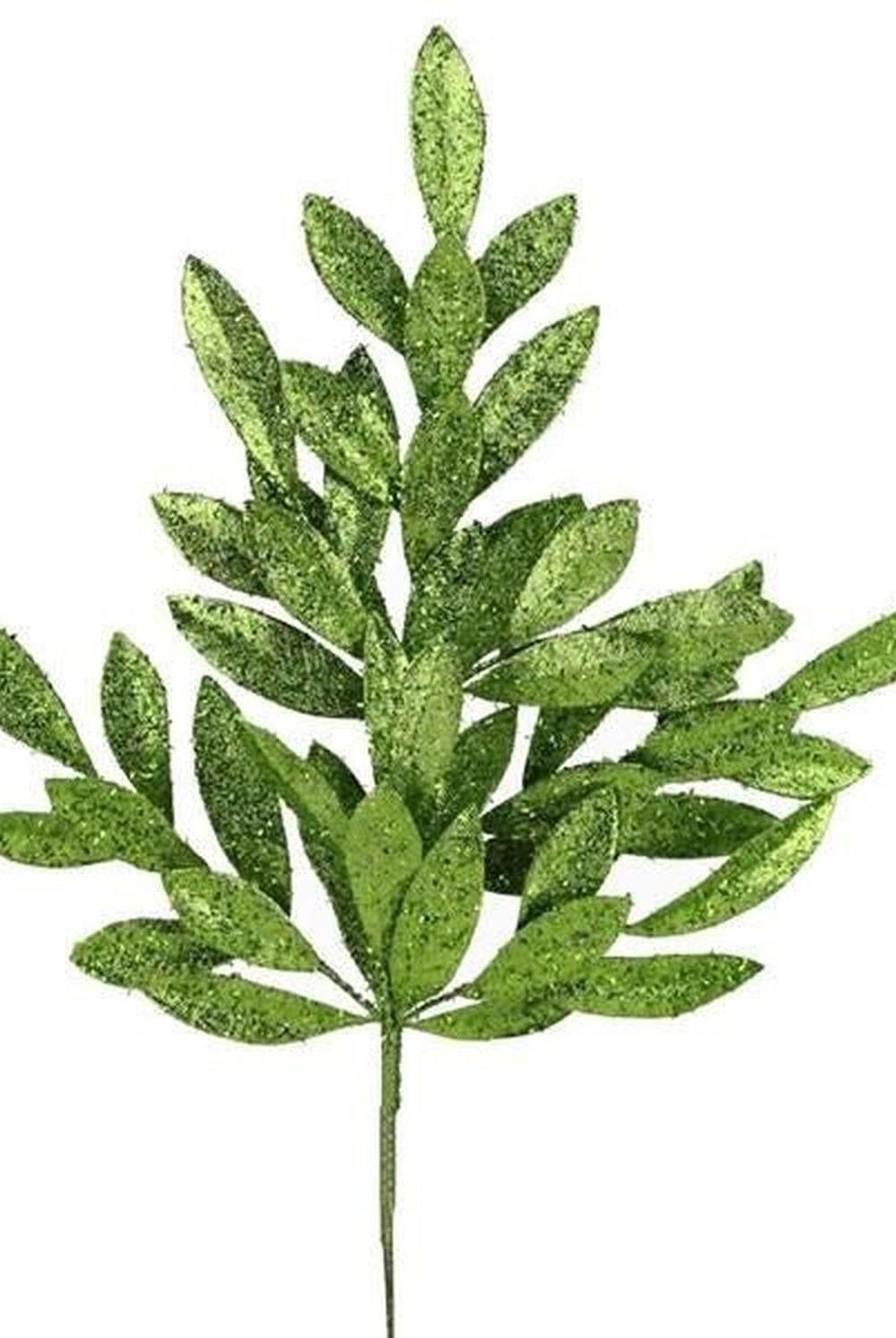 23" Glitter Bay Leaf Spray: Lime Green