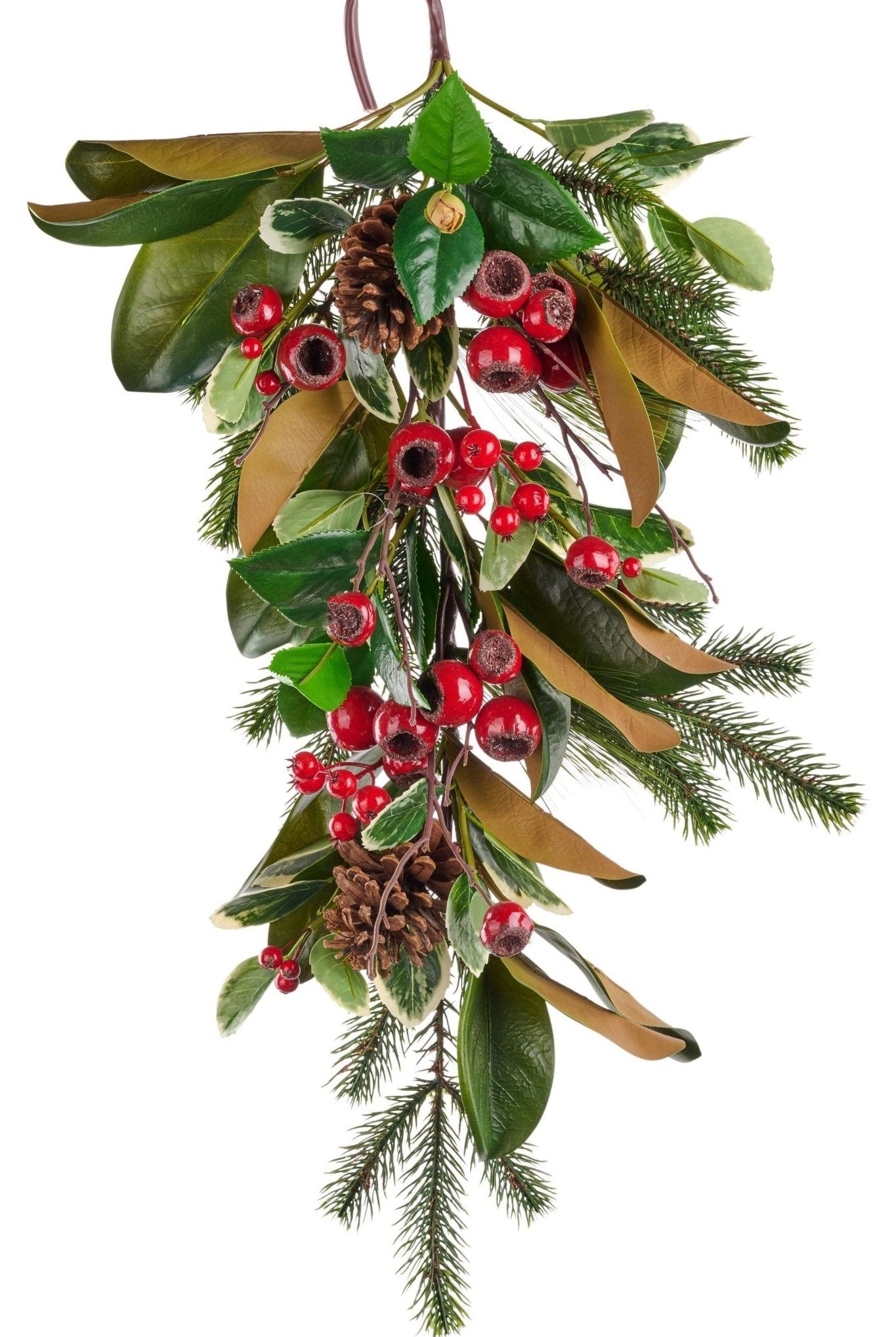 24" Magnolia Pine Holly Berry Teardrop - Michelle's aDOORable Creations - Work Wreath Form