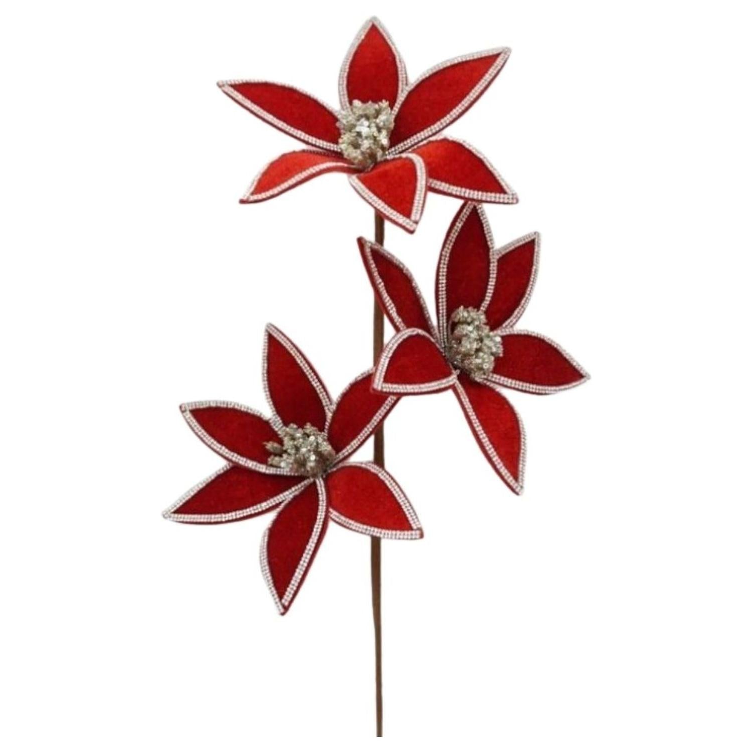 Shop For 24" Triple Velvet Jewel Poinsettia Stem: Red at Michelle's aDOORable Creations