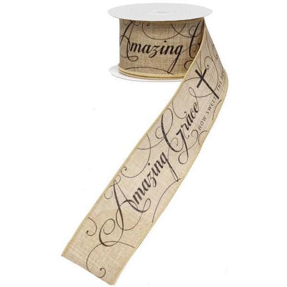 Shop For 2.5" Amazing Grace Ribbon: Beige & Black (10 Yards) at Michelle's aDOORable Creations