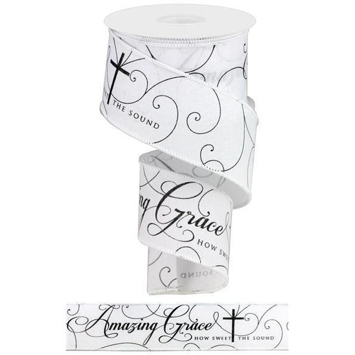 Shop For 2.5" Amazing Grace Ribbon: White & Black (10 Yards) at Michelle's aDOORable Creations