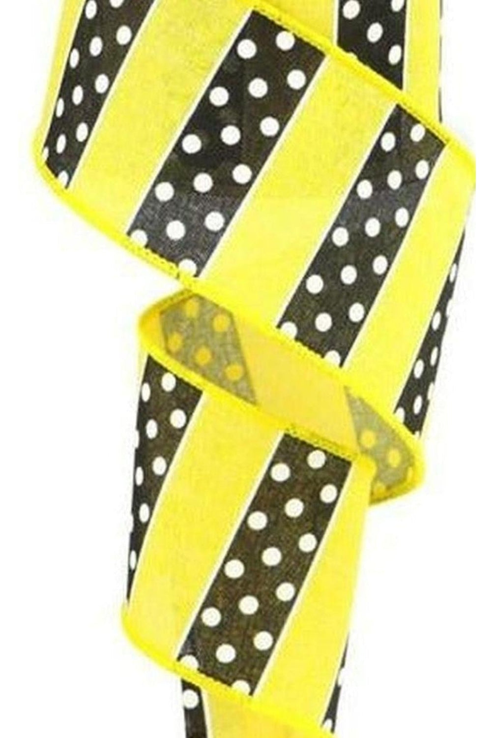 2.5" B & W Polka Dot Stripes Ribbon: Sun Yellow (10 Yards)