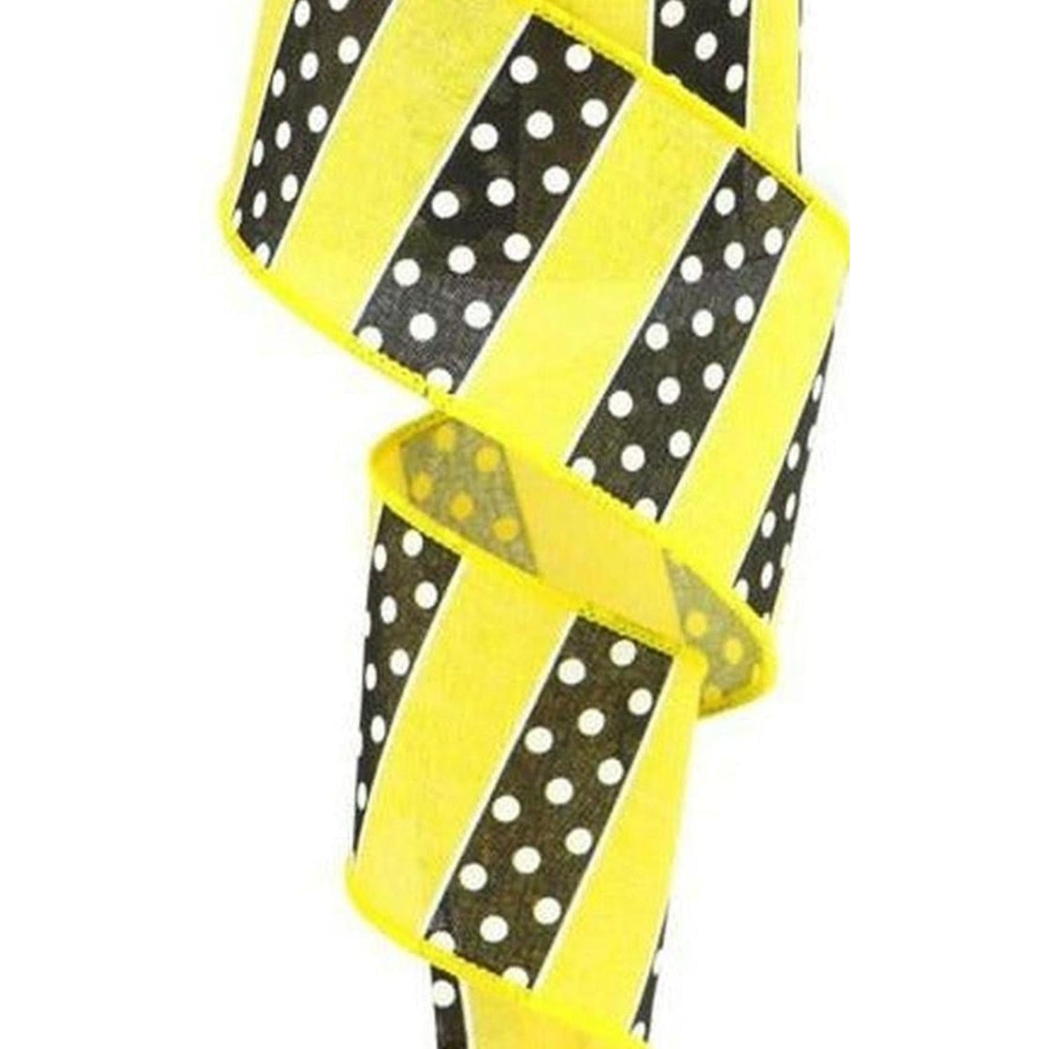 2.5" B & W Polka Dot Stripes Ribbon: Sun Yellow (10 Yards)