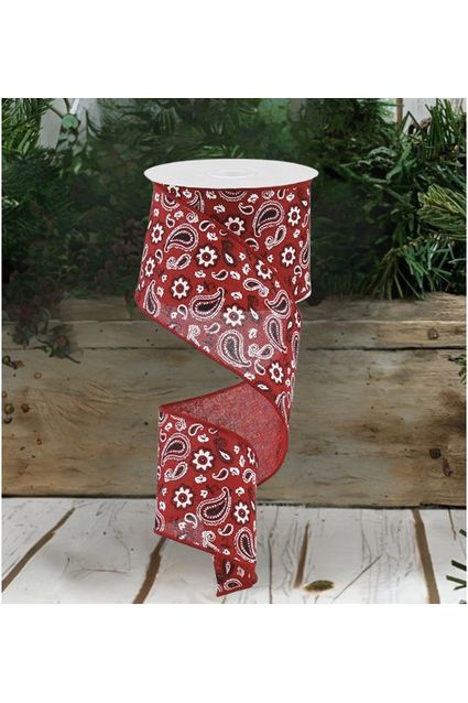2.5" Bandana Print Ribbon: Red (10 Yards) - Michelle's aDOORable Creations - Wired Edge Ribbon