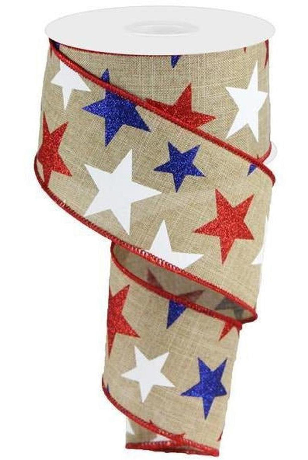 2.5" Beige Royal Canvas Ribbon: Patriotic Stars (10 Yards)