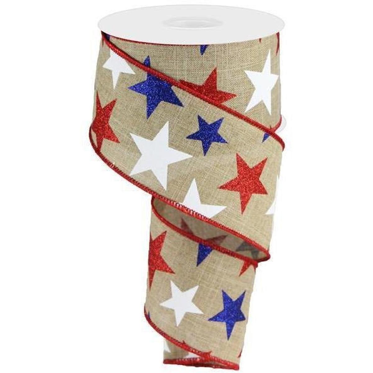 Shop For 2.5" Beige Royal Canvas Ribbon: Patriotic Stars (10 Yards) at Michelle's aDOORable Creations