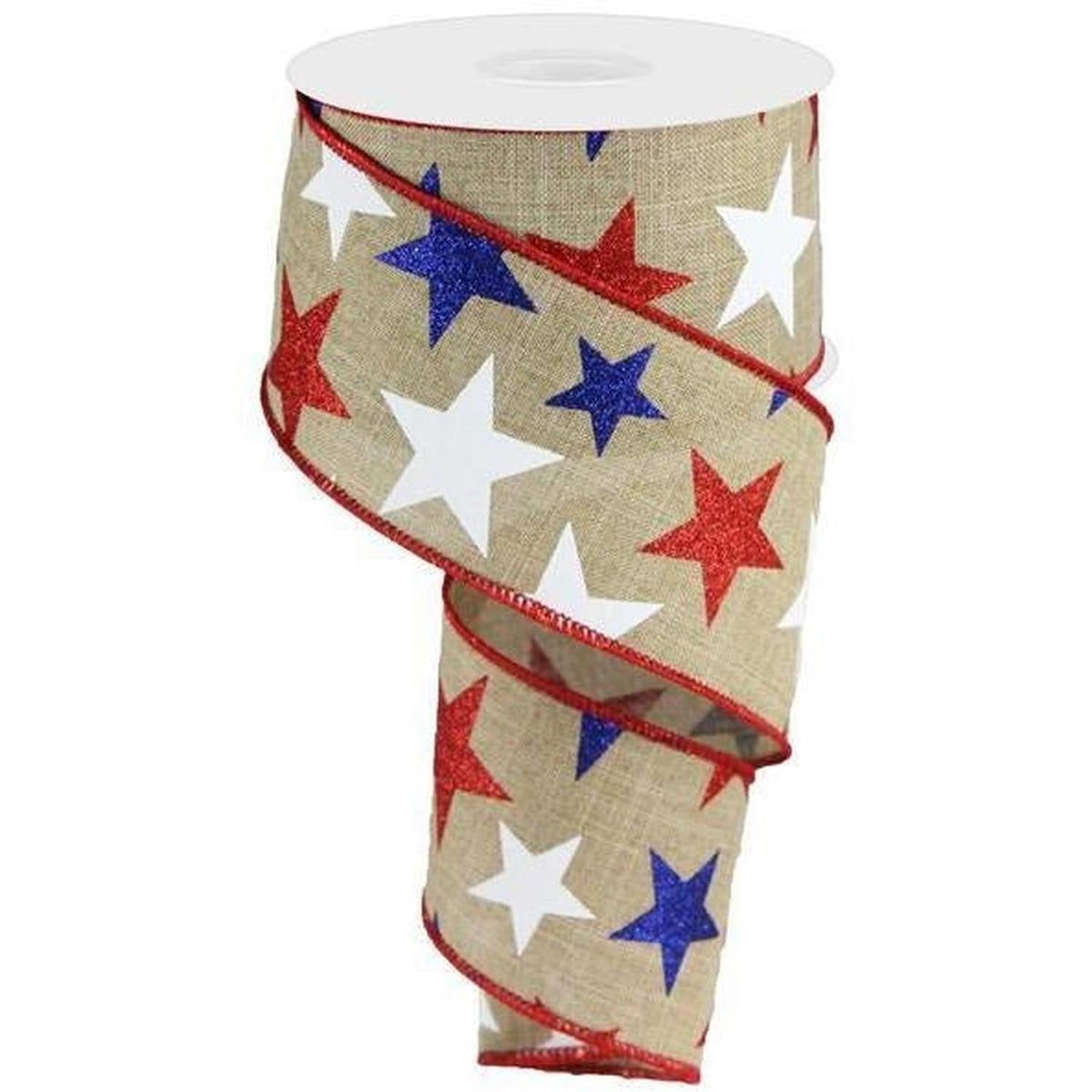 Shop For 2.5" Beige Royal Canvas Ribbon: Patriotic Stars (10 Yards) at Michelle's aDOORable Creations