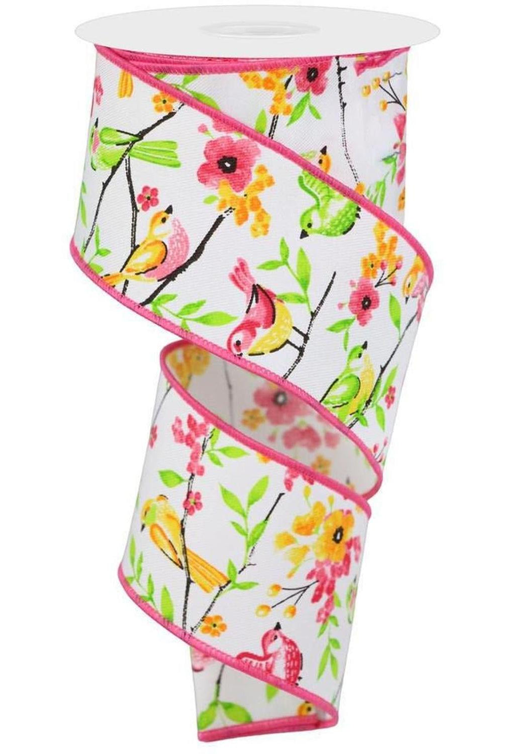 Shop For 2.5" Birds Floral Branches Ribbon: White (10 Yards) at Michelle's aDOORable Creations
