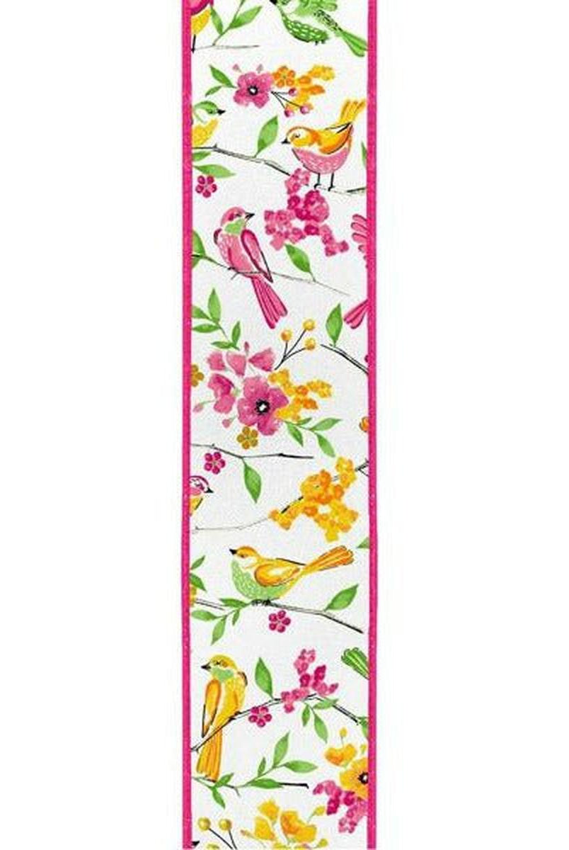 Shop For 2.5" Birds Floral Branches Ribbon: White (10 Yards) at Michelle's aDOORable Creations