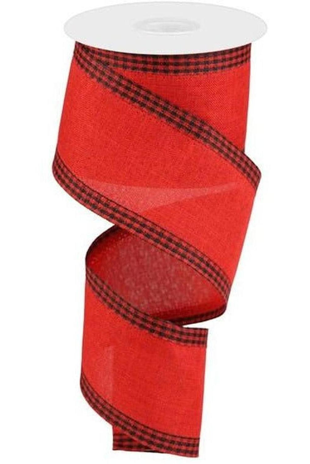 2.5" Black Gingham Edge Ribbon: Red (10 Yards)