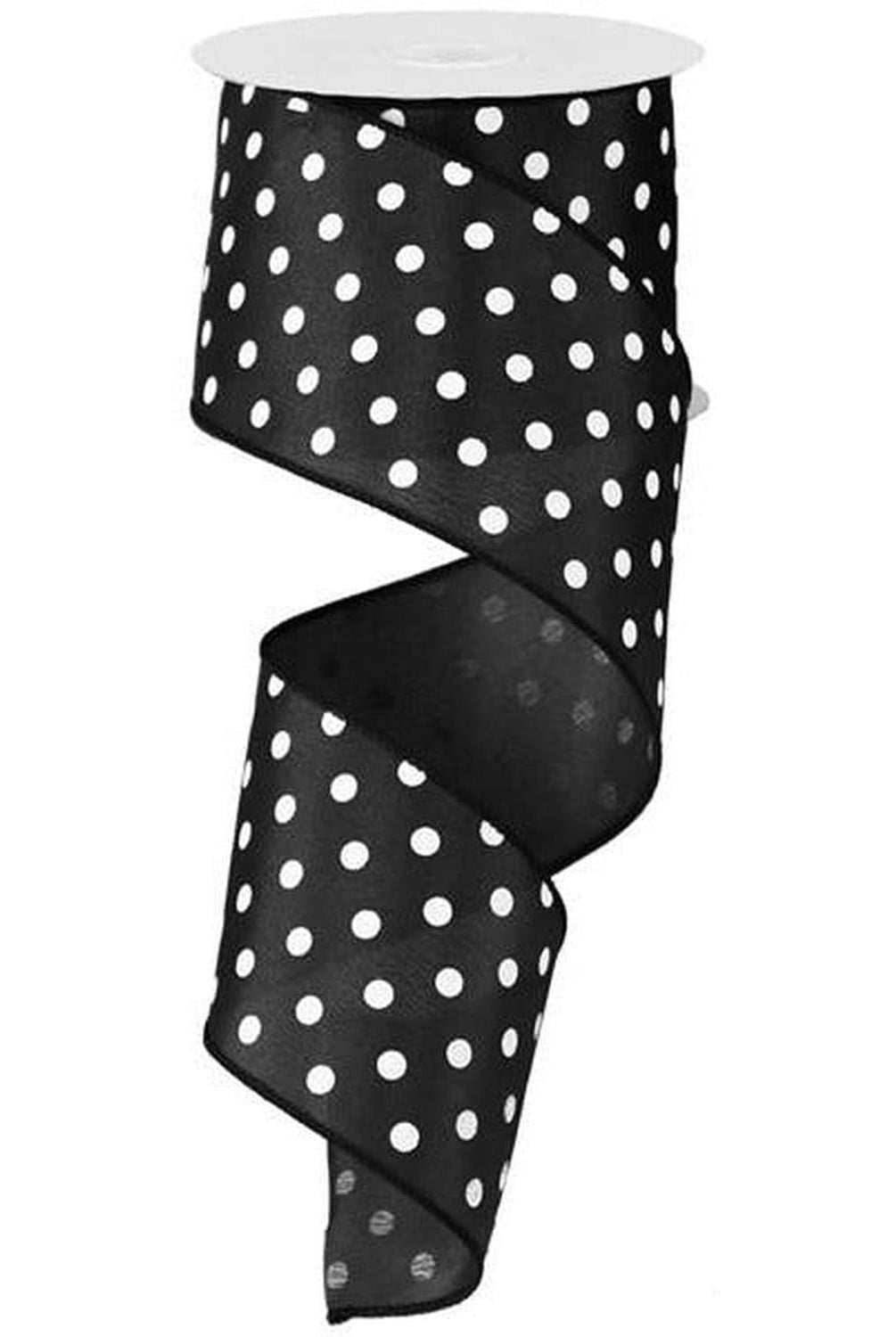 2.5" Black Mini White Polka Dots Ribbon (10 Yards)