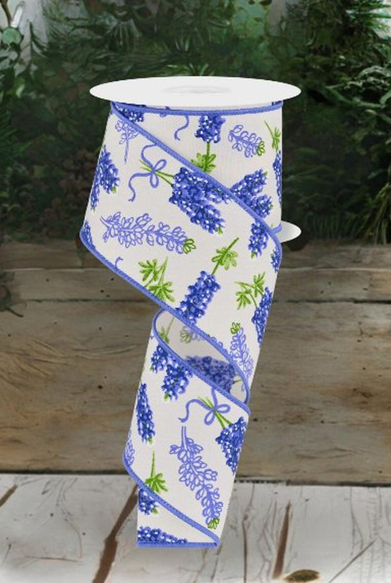 Shop For 2.5" Bluebonnets Pattern Ribbon: Ivory (10 Yards) at Michelle's aDOORable Creations
