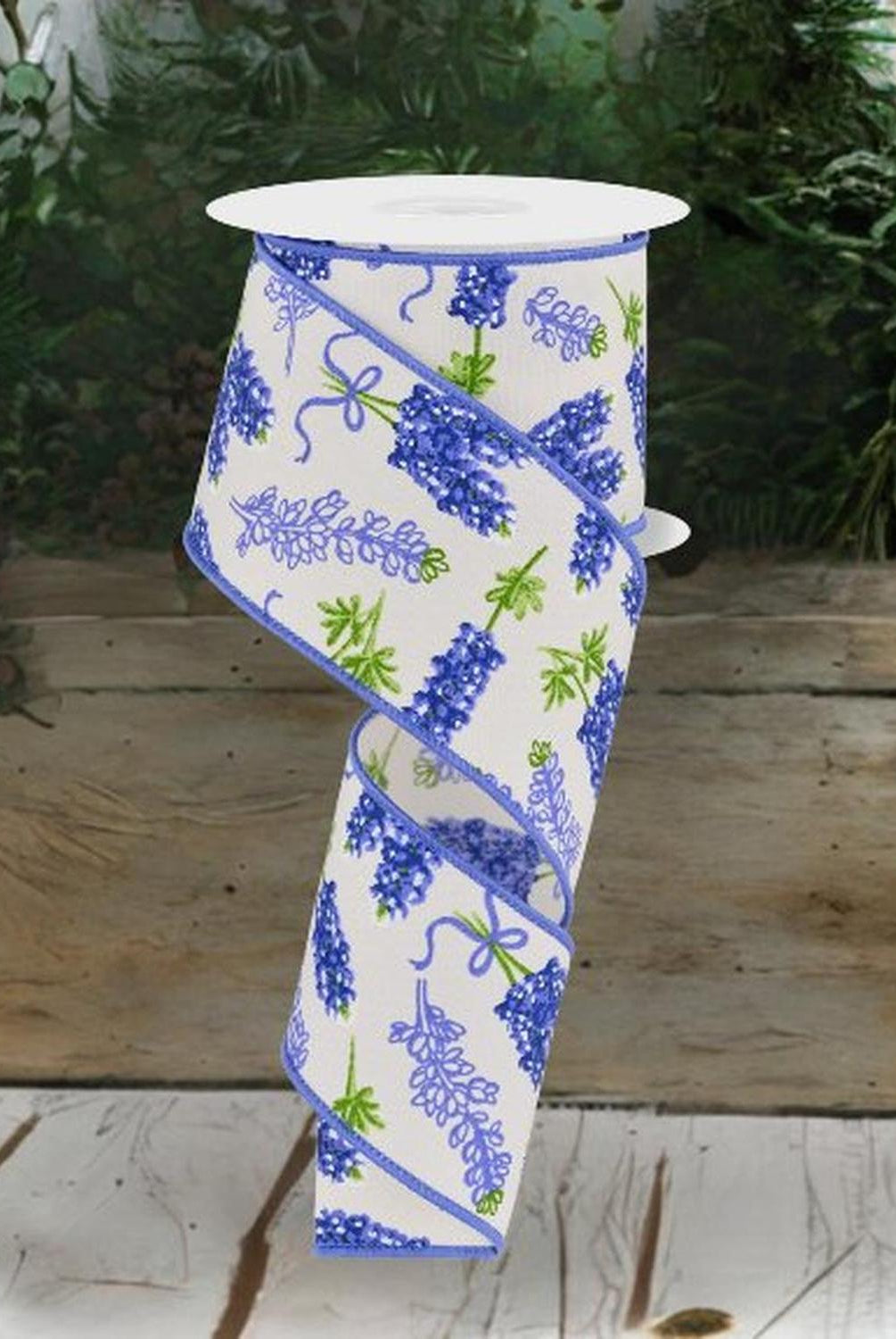 Shop For 2.5" Bluebonnets Pattern Ribbon: Ivory (10 Yards) at Michelle's aDOORable Creations