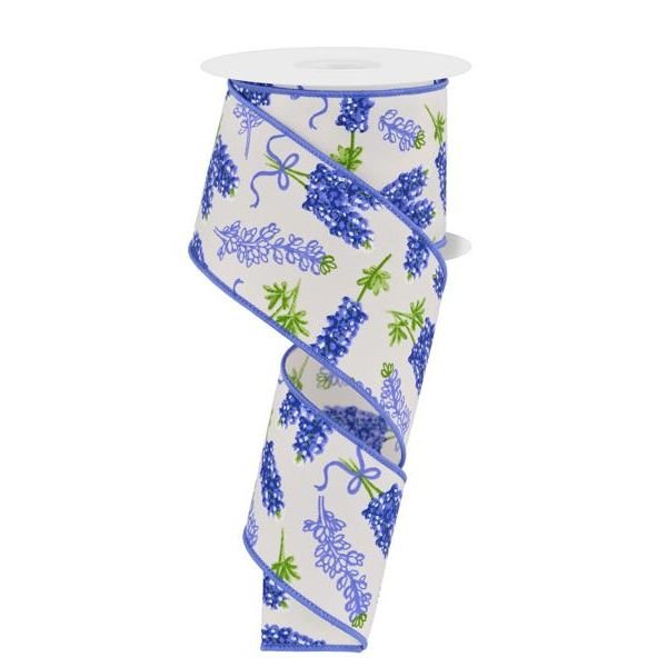Shop For 2.5" Bluebonnets Pattern Ribbon: Ivory (10 Yards) at Michelle's aDOORable Creations