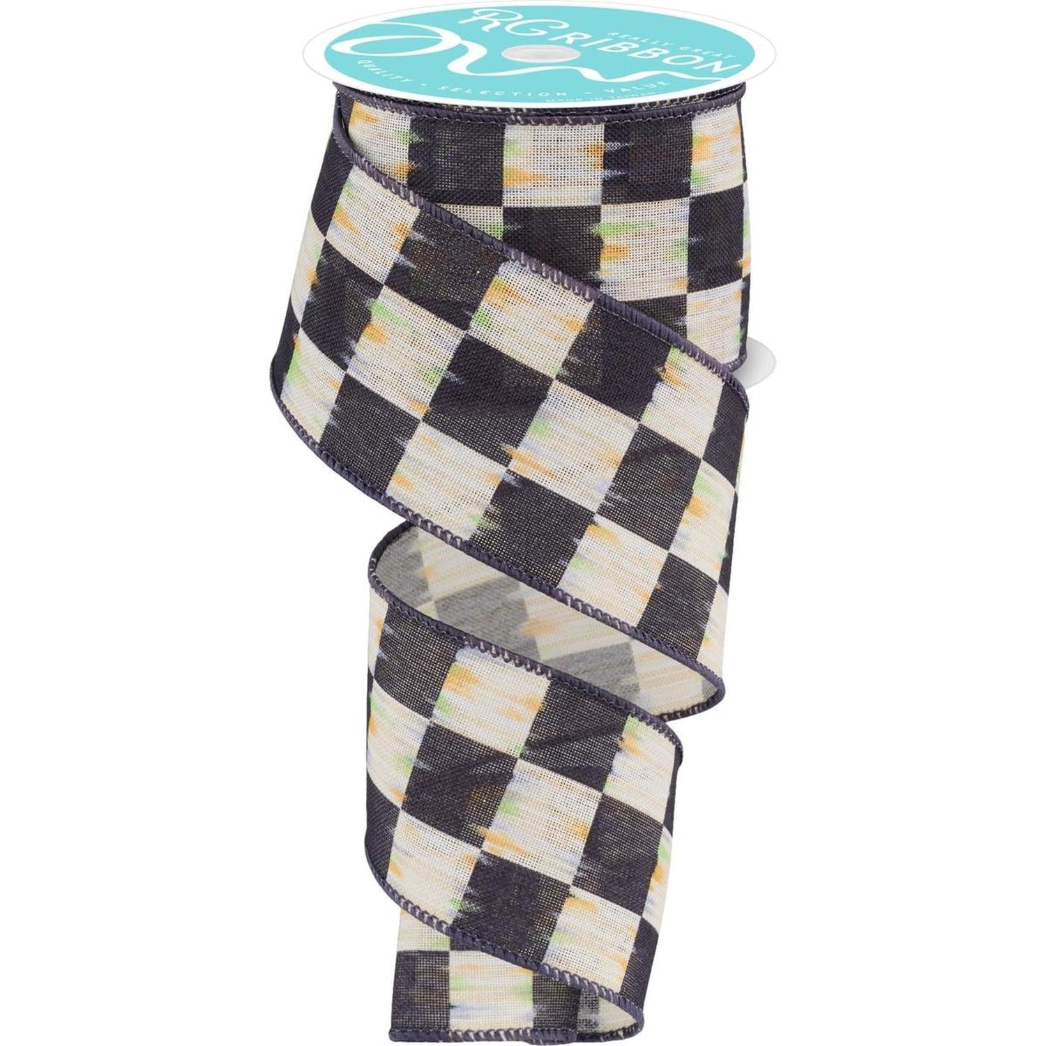 2.5" Bold Antique Checkerboard Ribbon: Black (10 Yards)