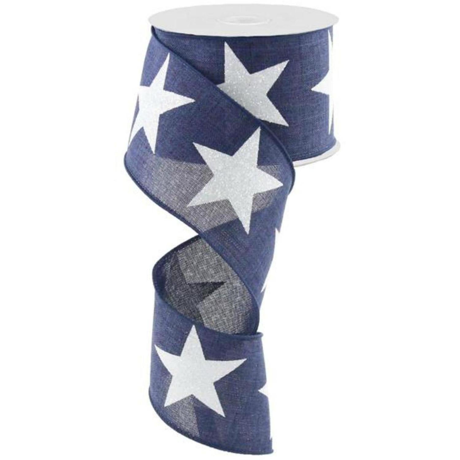 Shop For 2.5" Bold Glitter Star Canvas Ribbon: Navy Blue (10 Yards) at Michelle's aDOORable Creations