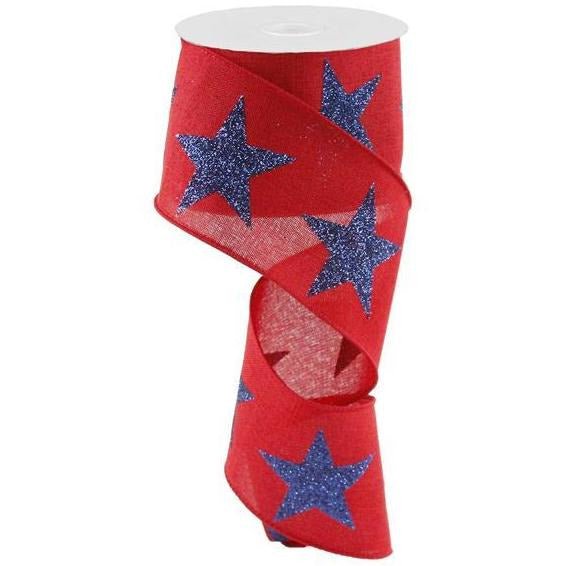 Shop For 2.5" Bold Glitter Star Canvas Ribbon: Red (10 Yards) at Michelle's aDOORable Creations