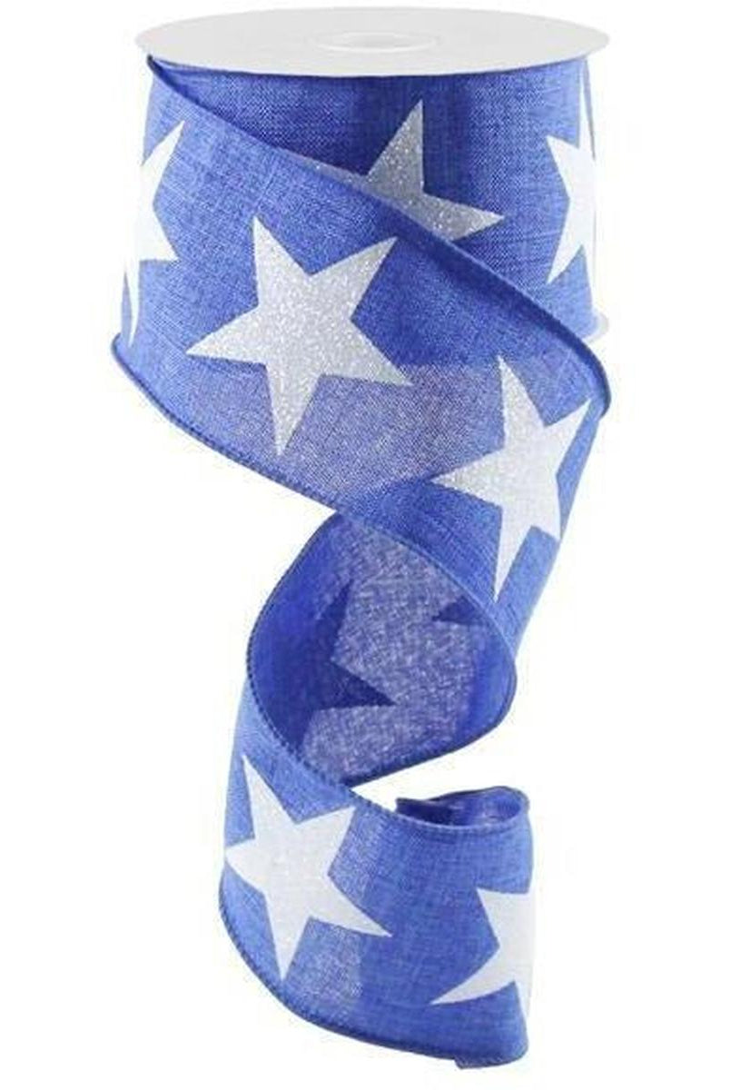 Shop For 2.5" Bold Glitter Star Canvas Ribbon: Royal Blue (10 Yards) at Michelle's aDOORable Creations