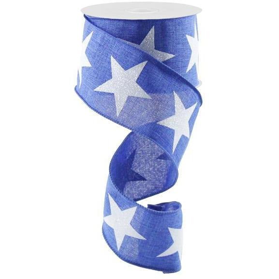 Shop For 2.5" Bold Glitter Star Canvas Ribbon: Royal Blue (10 Yards) at Michelle's aDOORable Creations