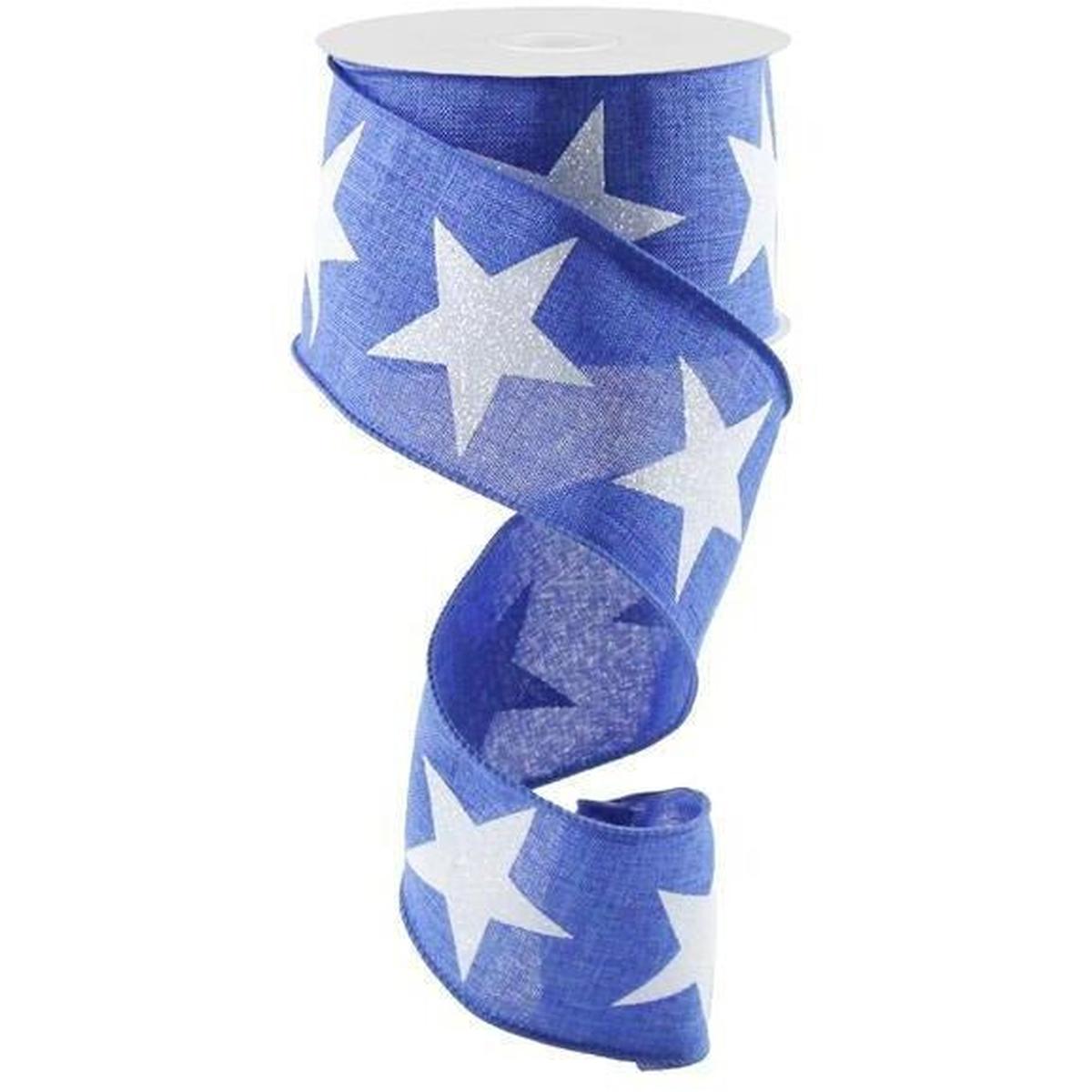 Shop For 2.5" Bold Glitter Star Canvas Ribbon: Royal Blue (10 Yards) at Michelle's aDOORable Creations
