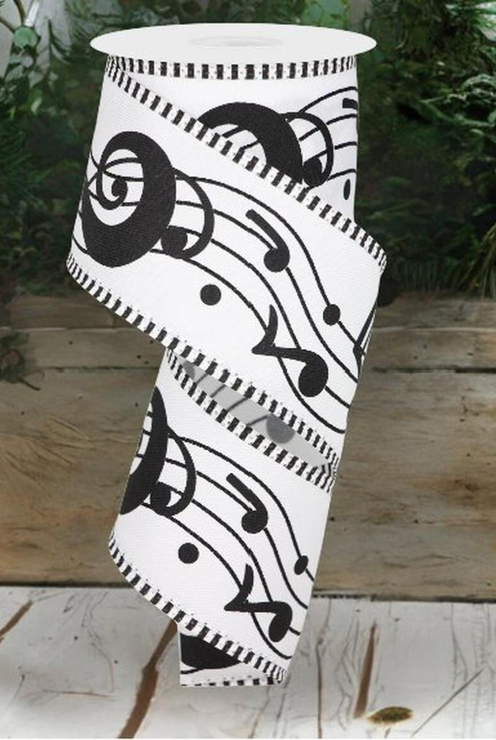 2.5" Bold Music Notes Ribbon: White (10 Yards)