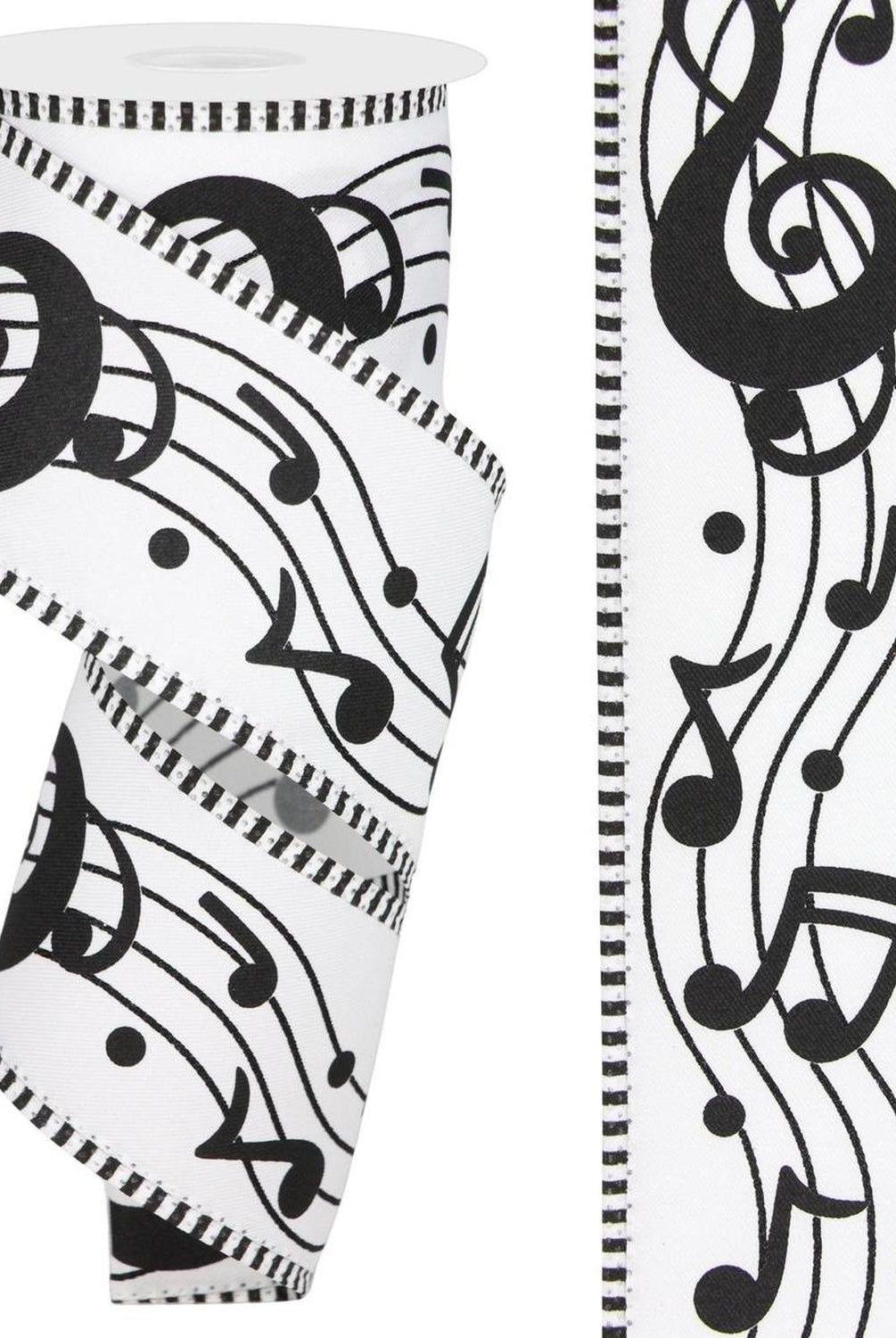 2.5" Bold Music Notes Ribbon: White (10 Yards)