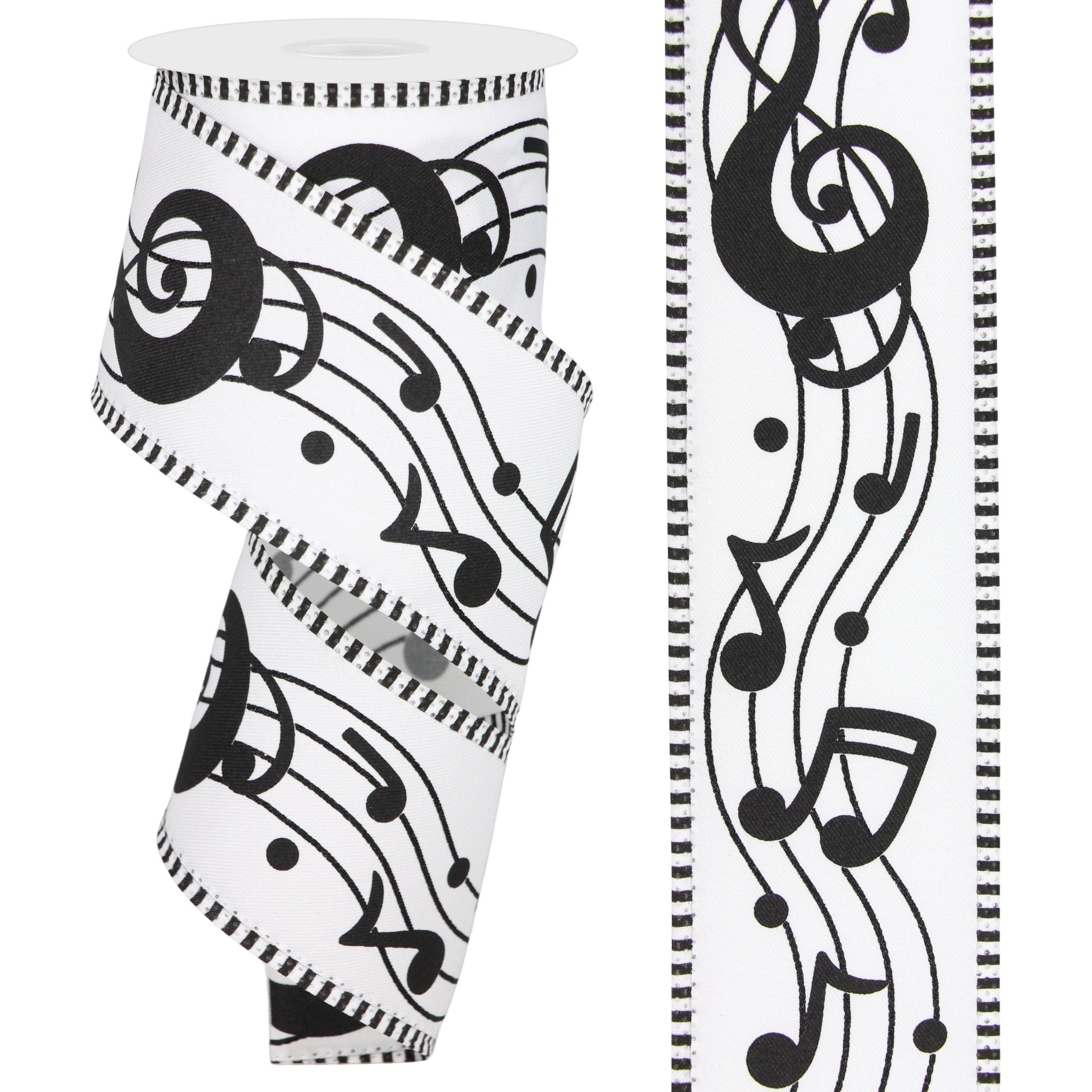 Shop For 2.5" Bold Music Notes Ribbon: White (10 Yards) at Michelle's aDOORable Creations