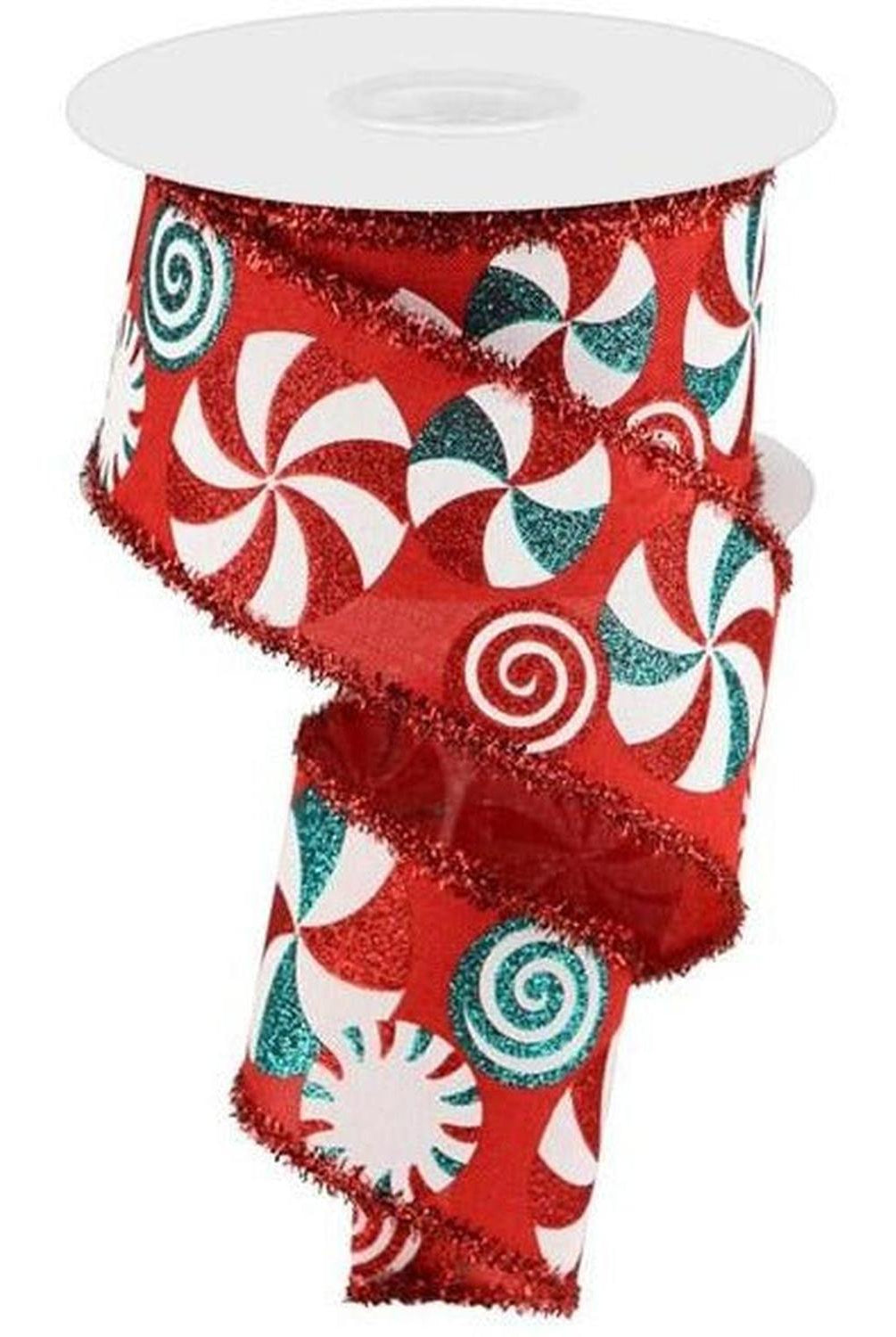 2.5" Bold Peppermint Tinsel Ribbon: Red (10 Yards)