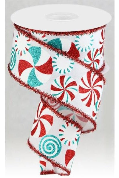 Shop For 2.5" Bold Peppermint Tinsel Ribbon: White (10 Yards) at Michelle's aDOORable Creations