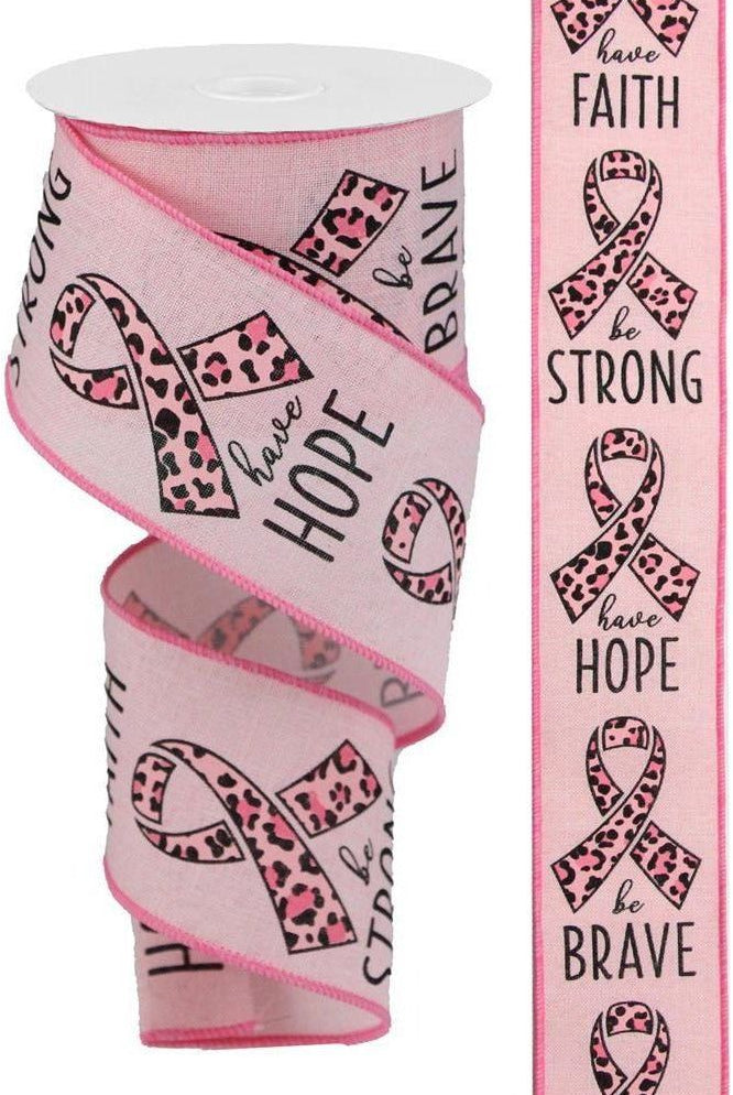 2.5" Breast Cancer Leopard Ribbon: Pale Pink (10 Yards) - Michelle's aDOORable Creations - Wired Edge Ribbon