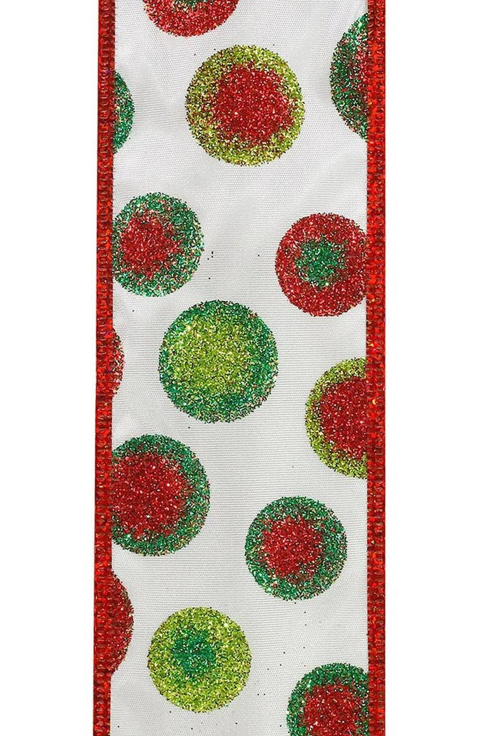 2.5" Bullseye Dots Glitz Ribbon: White (10 Yards)