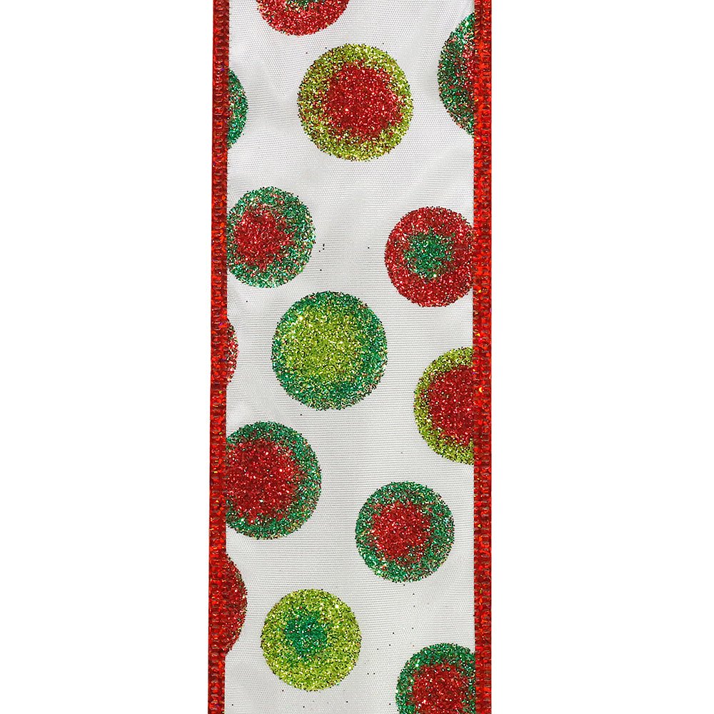 Shop For 2.5" Bullseye Dots Glitz Ribbon: White (10 Yards) at Michelle's aDOORable Creations