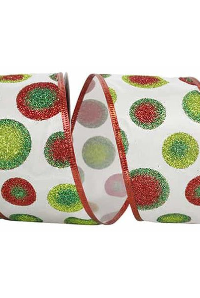Shop For 2.5" Bullseye Dots Glitz Ribbon: White (10 Yards) at Michelle's aDOORable Creations