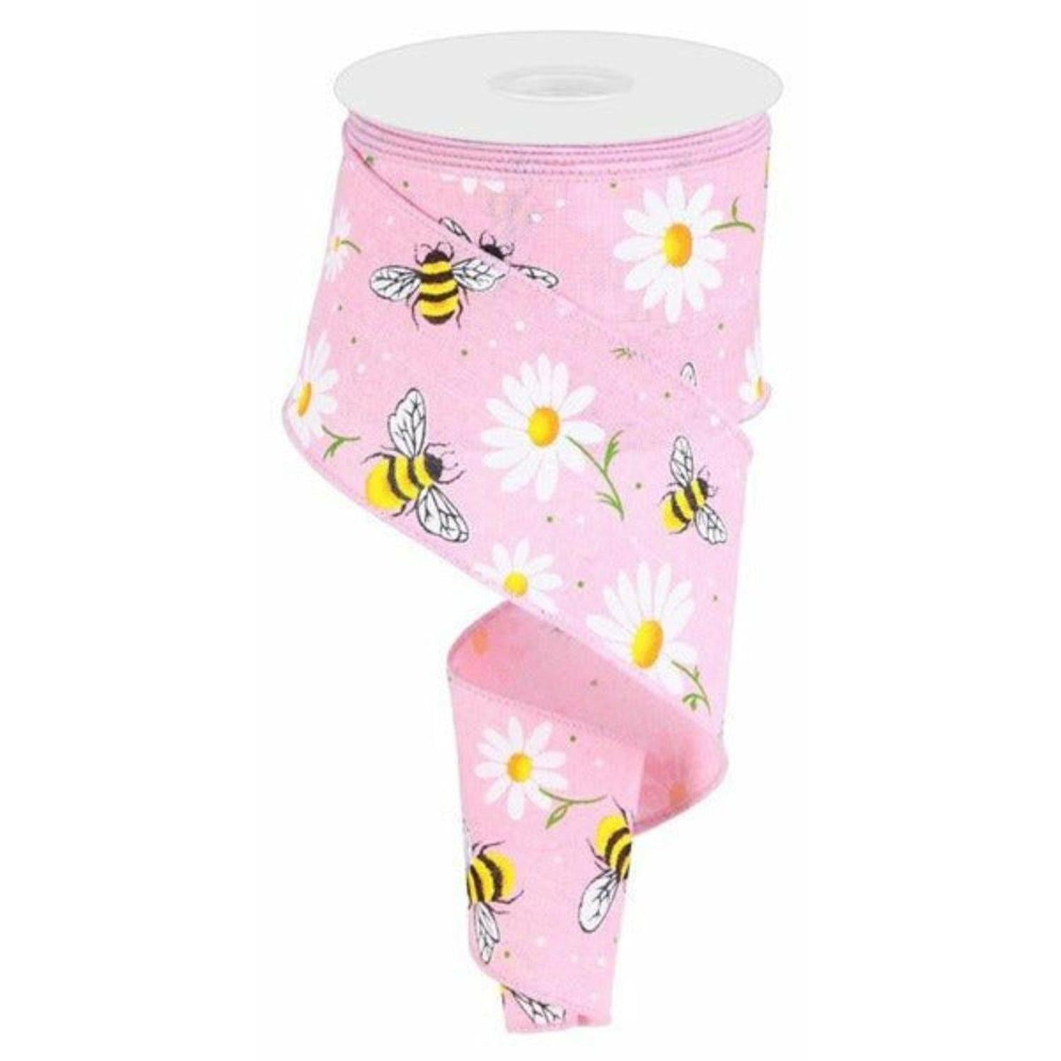 Shop For 2.5" Bumble Bee Daisy Ribbon: Light Pink (10 Yards) at Michelle's aDOORable Creations