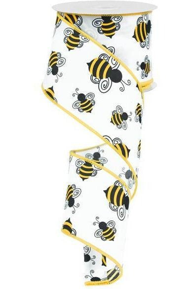Shop For 2.5" Bumble Bee Ribbon: White Satin (10 Yards) at Michelle's aDOORable Creations