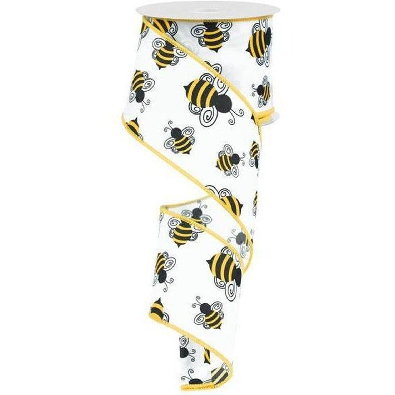 Shop For 2.5" Bumble Bee Ribbon: White Satin (10 Yards) at Michelle's aDOORable Creations