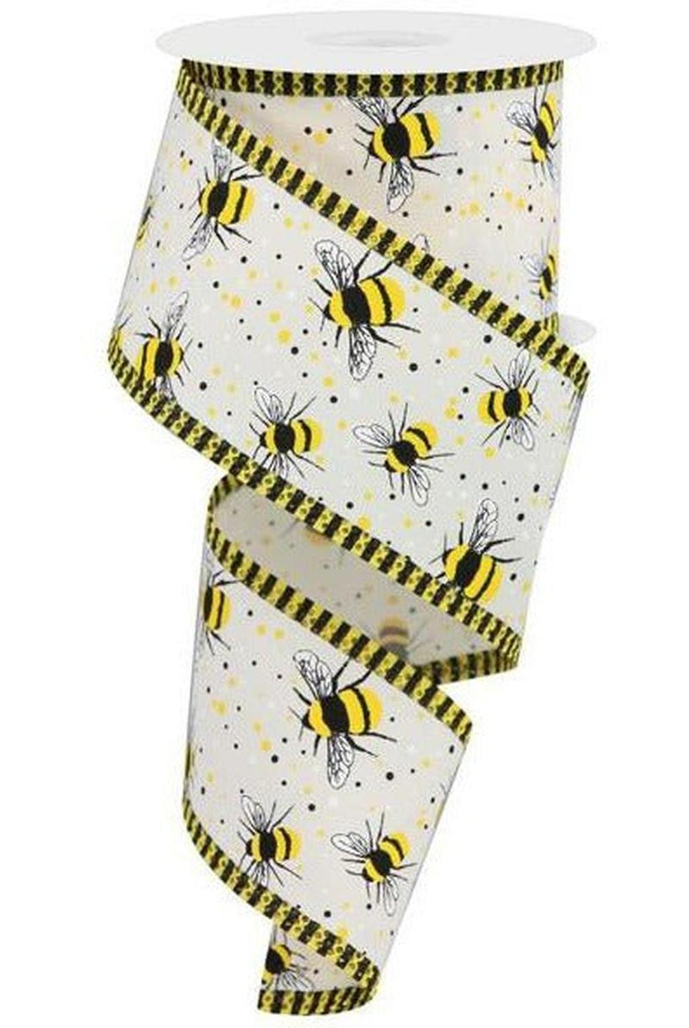 2.5" Bumble Bee Stripe Edge Ribbon: Ivory (10 Yards)