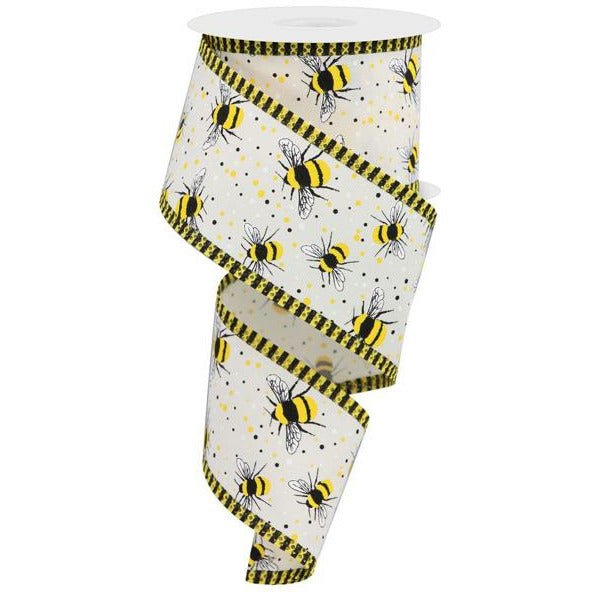 Shop For 2.5" Bumble Bee Stripe Edge Ribbon: Ivory (10 Yards) at Michelle's aDOORable Creations