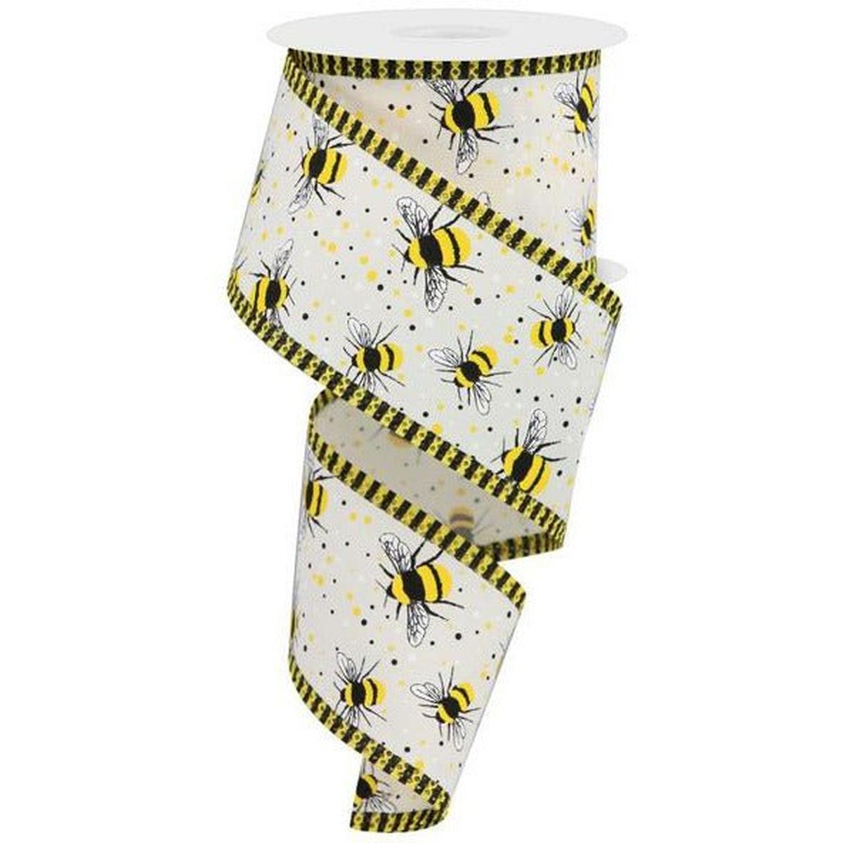 Shop For 2.5" Bumble Bee Stripe Edge Ribbon: Ivory (10 Yards) at Michelle's aDOORable Creations