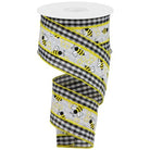 Shop For 2.5" Bumblebees on Check Ribbon: Black & White (10 Yards) at Michelle's aDOORable Creations